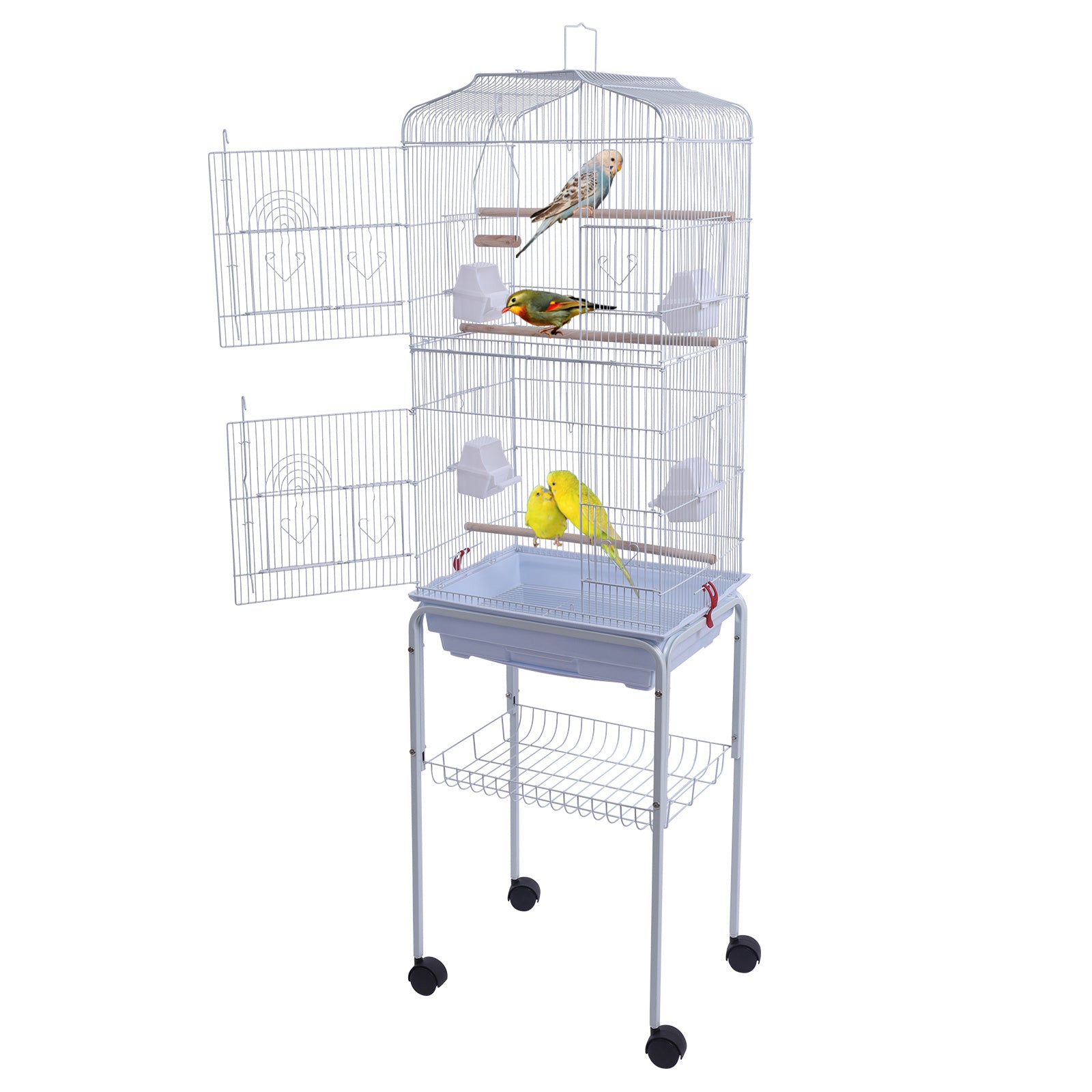 59" Bird Cage Pet Supplies Metal Cage with Rolling Stand White YF