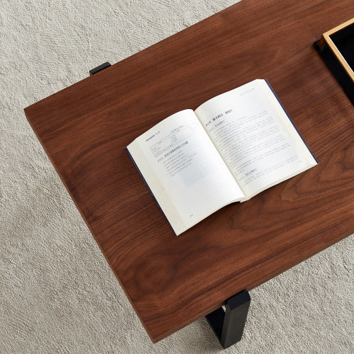 Minimalist coffee table,Black metal frame with walnut top- SQUARE COFFEE TABLE