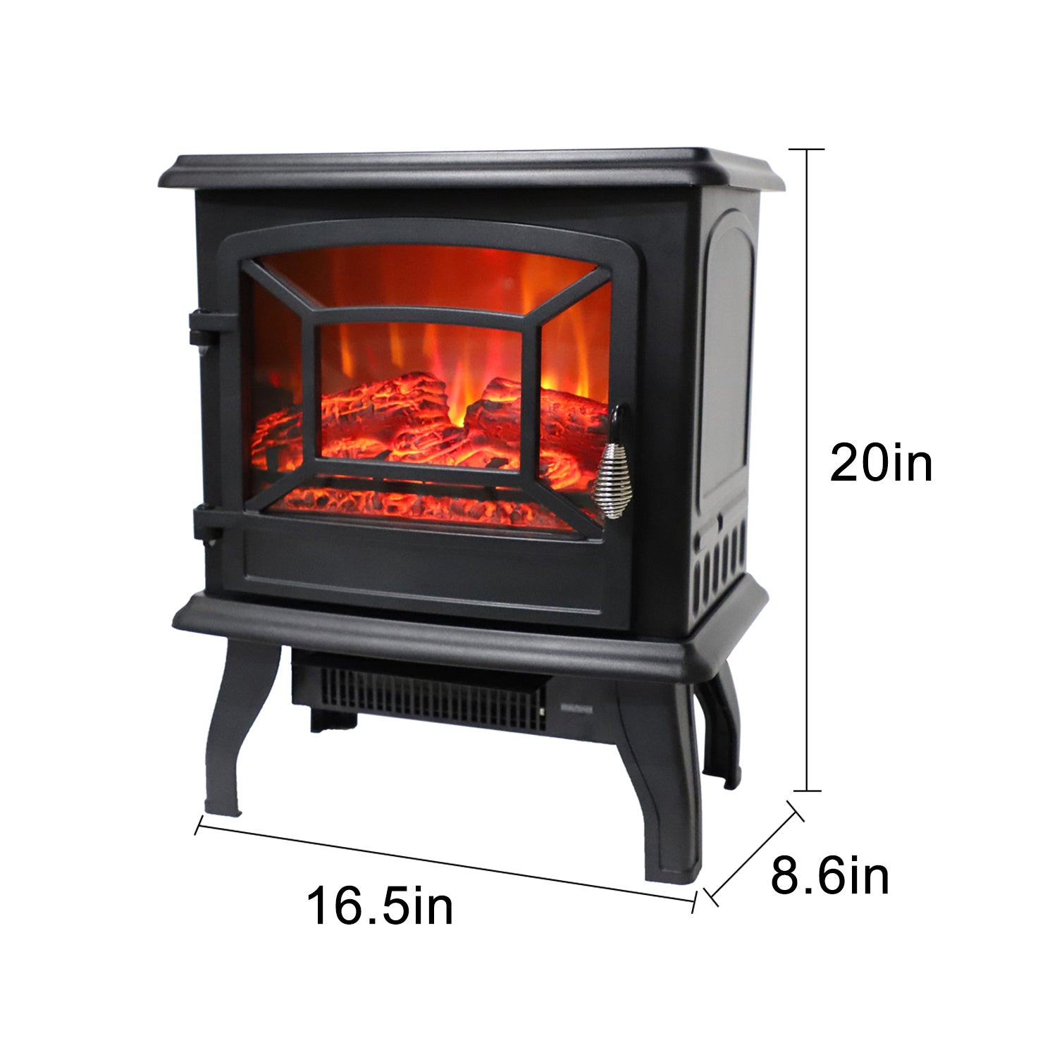 17 inch 1400w Freestanding Fireplace Fake Wood/Single Color/Heating Wire/A Rocker Flame Switch Button/a Rocker Heating Switch Button/a Temperature Control Knob with NTC/Black