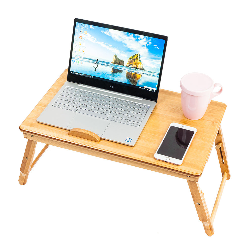 Laptop Desk Table Adjustable 100% Bamboo Foldable Breakfast Serving Bed Tray w' Tilting Top Drawer