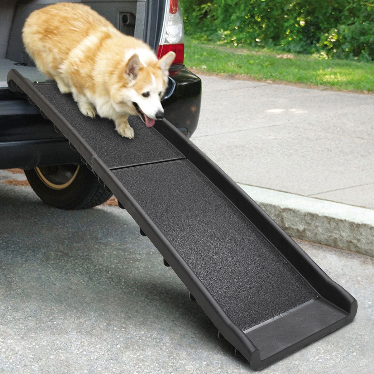 Portable Lightweight Dog Pet Ramp with Nonslip Surface and Raised Safety Rails, Outdoors