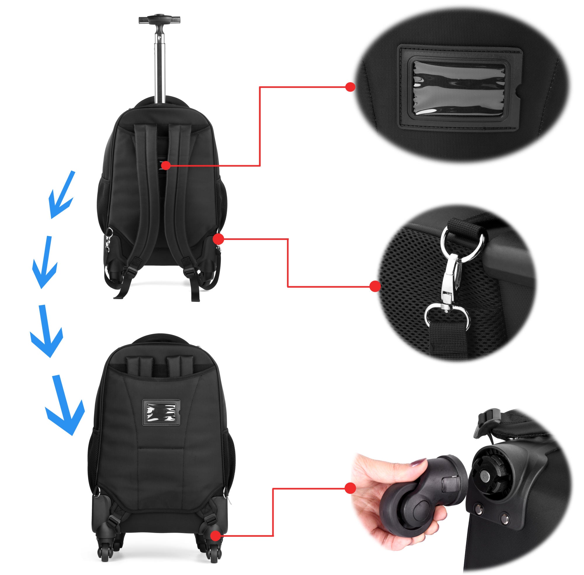 Business Travel Nylon Waterproof Rolling Backpack