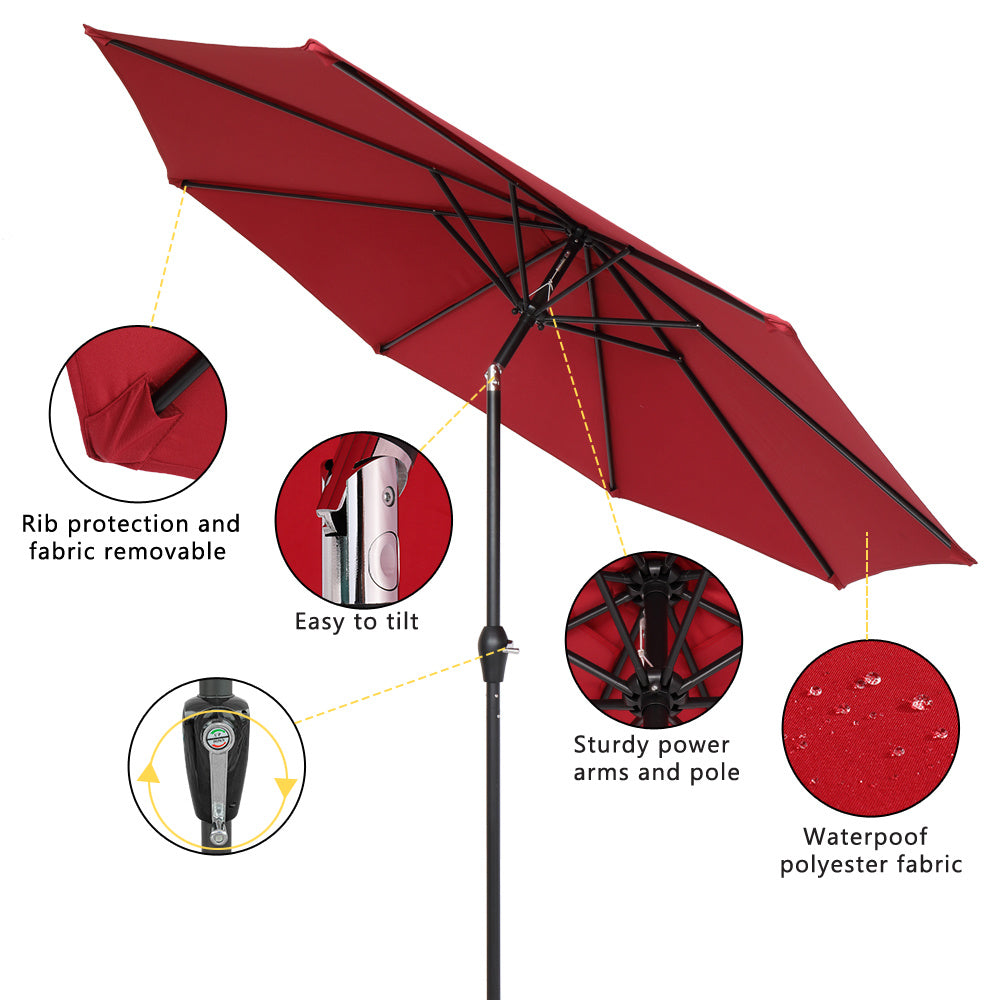 Free shipping  9FT Central Umbrella Waterproof Folding Sunshade Wine Red  YJ