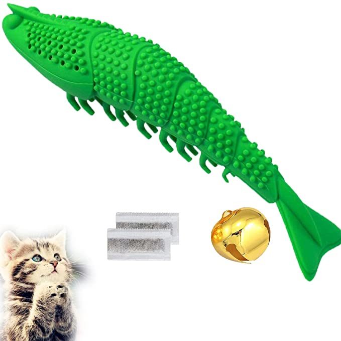 New Upgrade Models Pet Shrimp Shape Cat Toothbrush with Catnip Chewing Toy, Eco-Friendly Silicone Molar Stick for Pet Cat, Toys With Cleaning Toothbrush for Cats