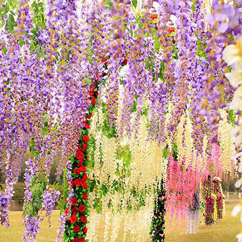 Artificial Wisteria Flowers Vine Silk Flower Wedding Garden Party Hanging Decor