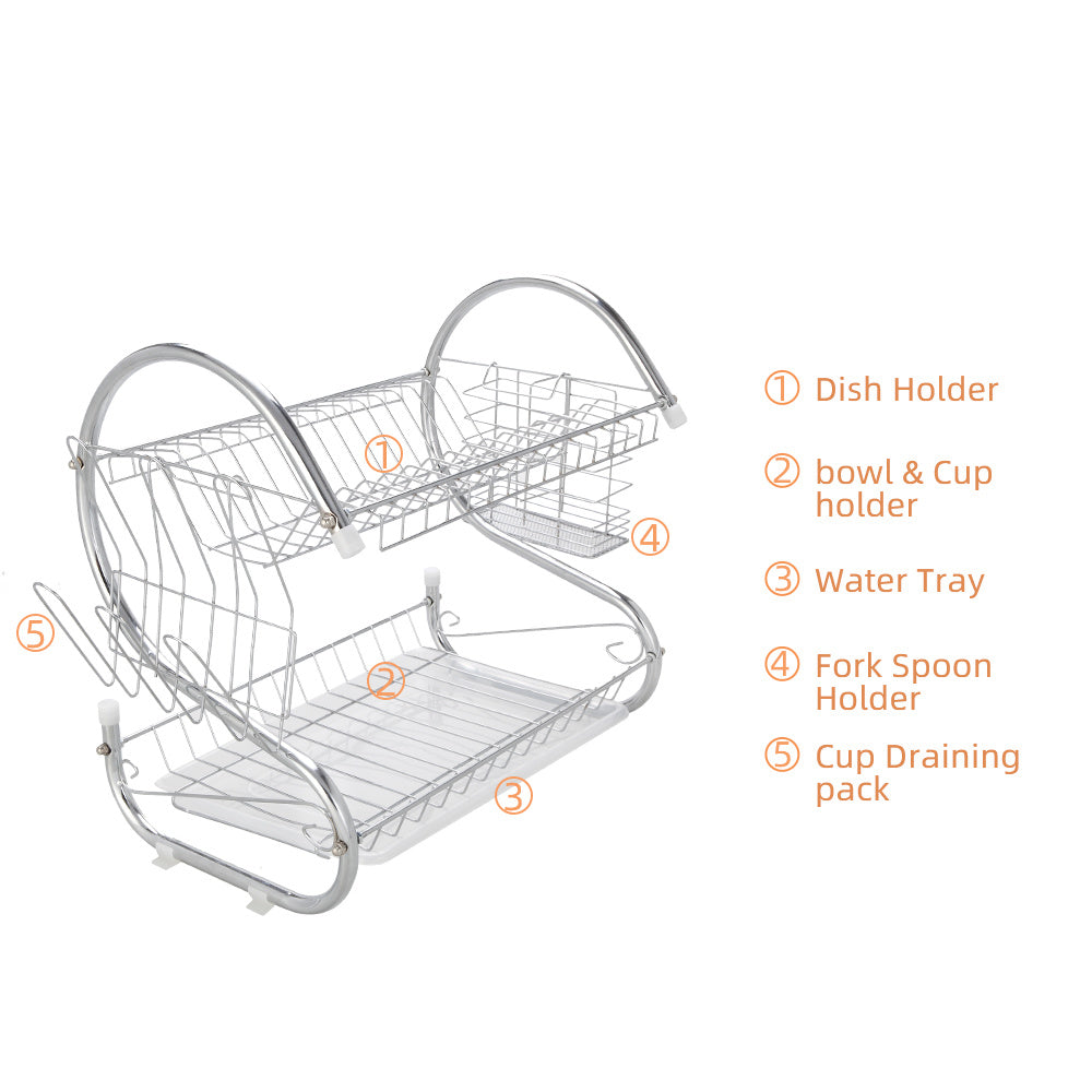 2 Tier Dish Drying Rack Drainer Stainless Steel Kitchen Cutlery Holder Shelf