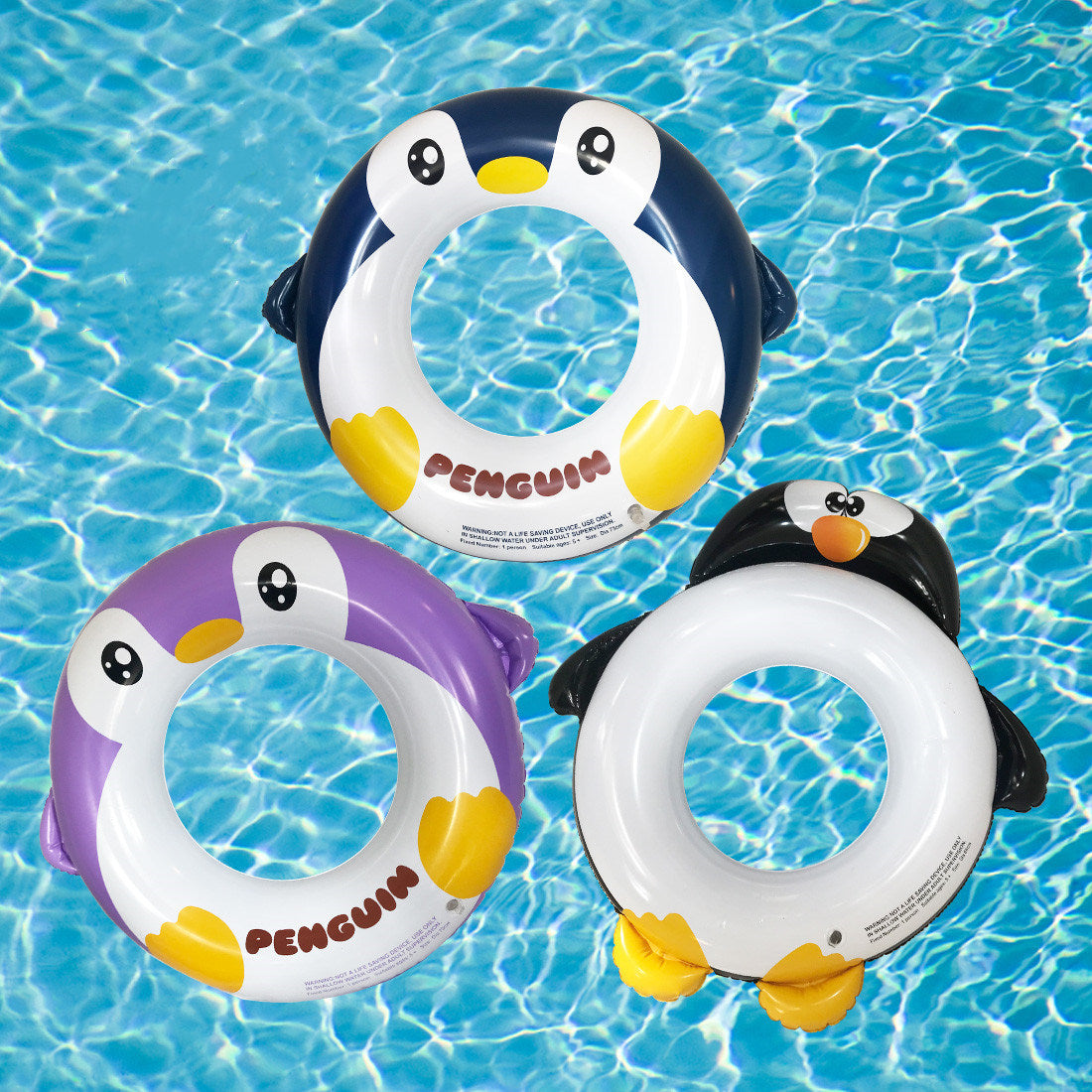 Inflatable Pool Tube for Kids, 3 Packs Penguin Swim Ring Pool Floats Party Toys for Swimming Pool Party Decorations XH