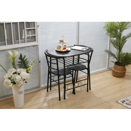 3 Pieces Kitchen Table Set, Couple Dining Round Table Set with Metal Frame and Shelf Storage, Home Breakfast Table, 3 Piece Kitchen Table Set