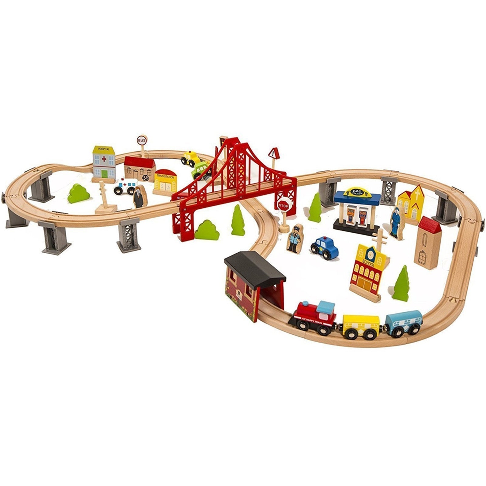 70pcs Wooden Train Set Learning Toy Kids Children Fun Road Crossing Track Railway Play Multicolor YF