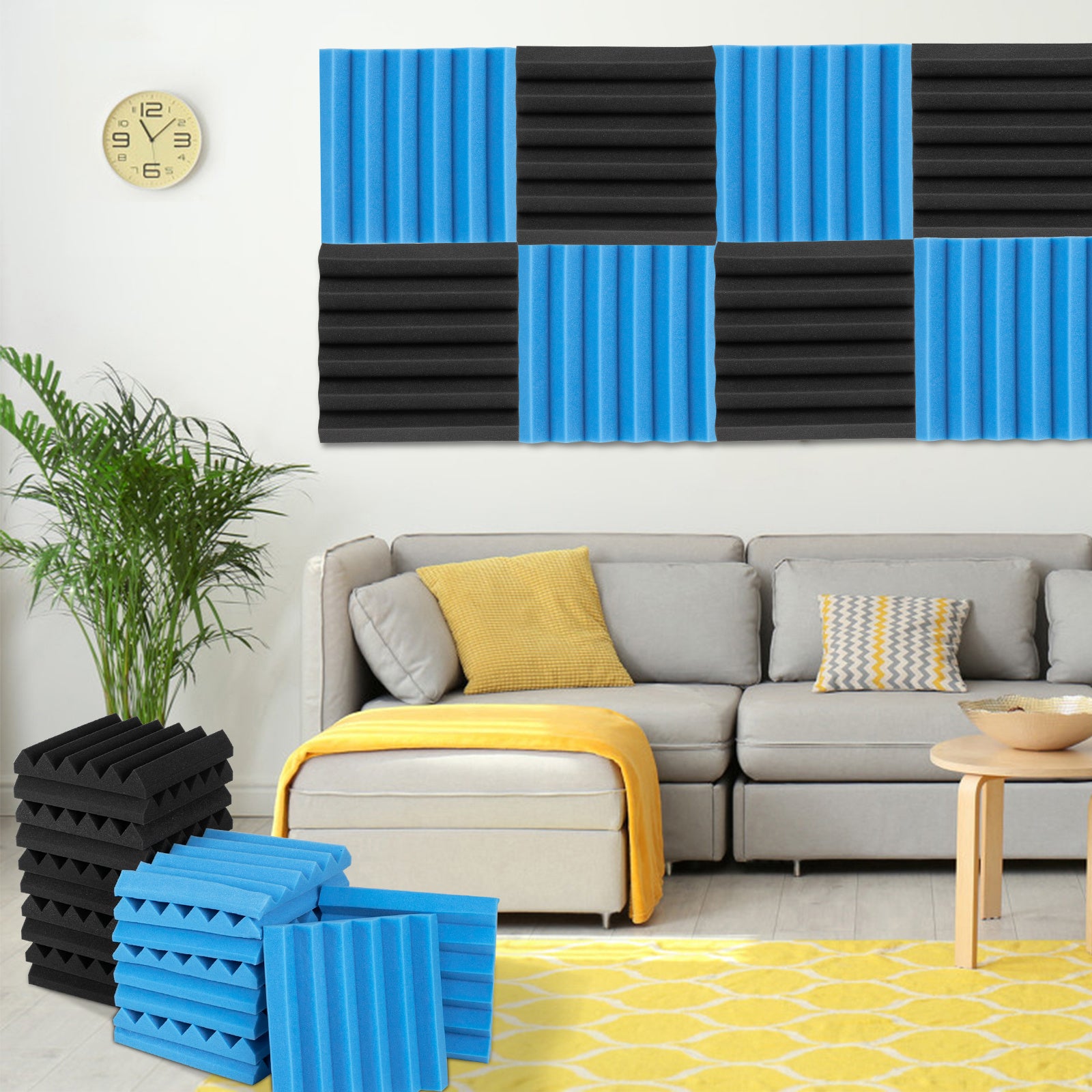 Free shipping 24pcs 12"x12"x2" Acoustic Foam Panel Wedge Studio Soundproofing Wall Padding Black and Blue  YJ