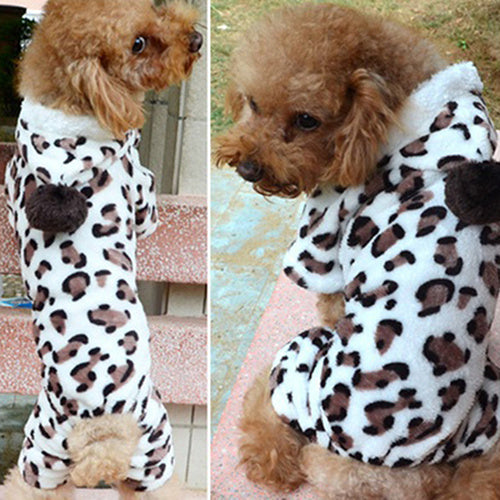 Leopard Warm Winter Pet Dog Puppy Clothes Hoodie Jumpsuit Pajamas Outwear