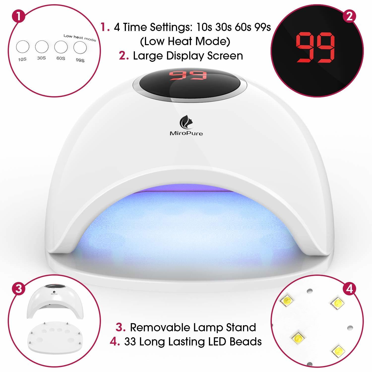 MiroPure UV LED Gel Nail Lamp Light Dryer, Fast Dry 48w Professional Nail Dryer