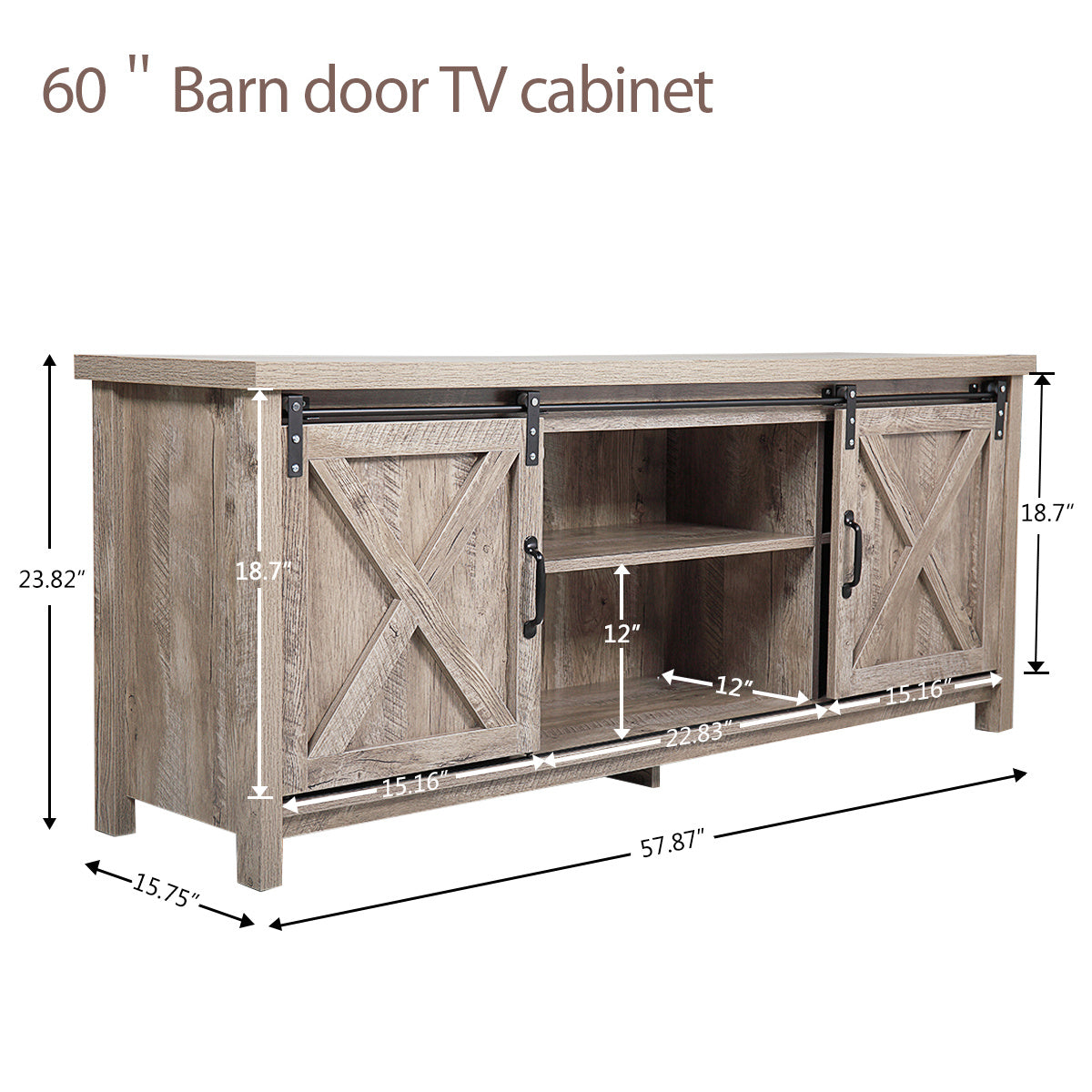 Modern Farmhouse Barn Wood Stand tv cabinet with Cabinet Doors TV's up ,Storage Cabinet Doors and Shelves, Entertainment Cente XH