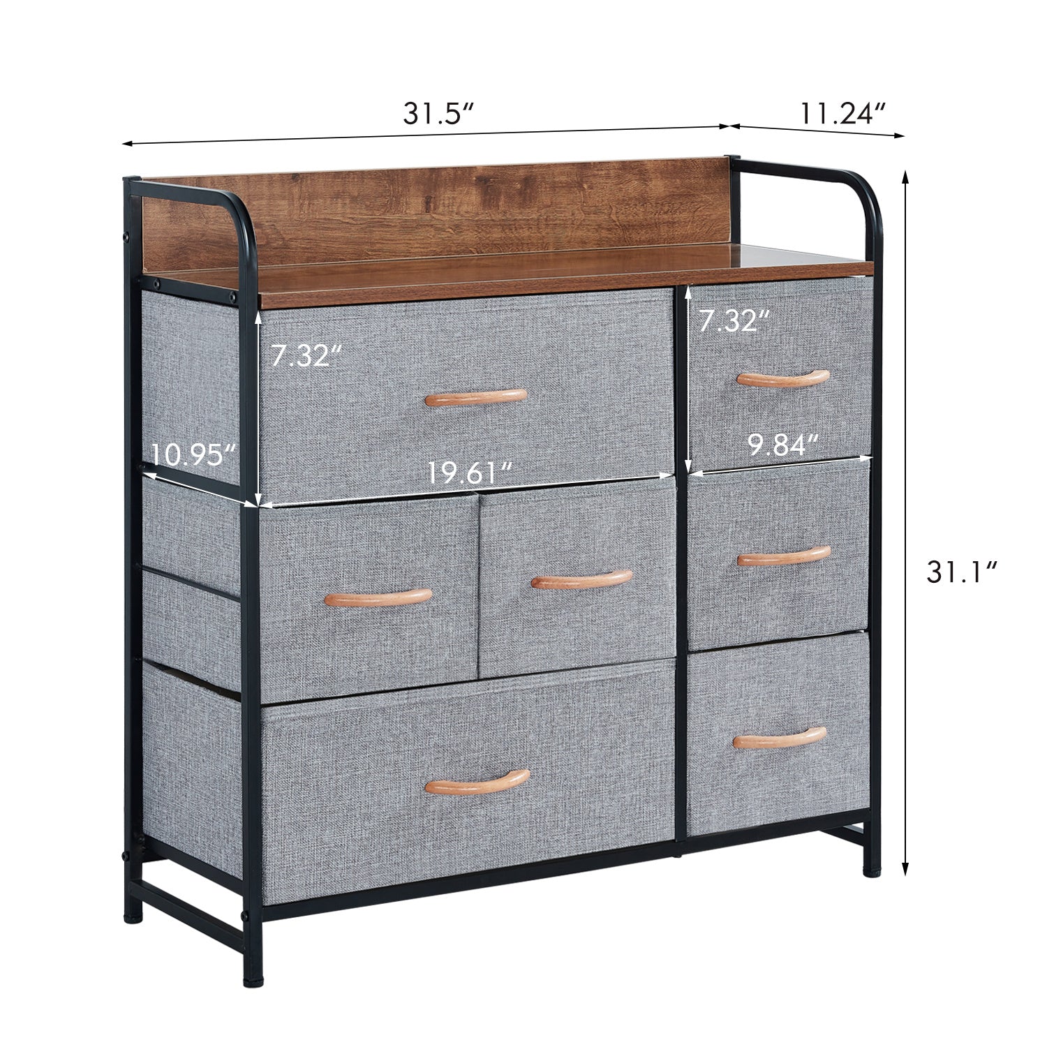 7 Drawer Dresser, Dresser Organizer, Fabric Dressers for Bedroom, Storage Tower for Hallway, Entryway, Closets, Sturdy Steel Frame, Wood Top & Handles XH