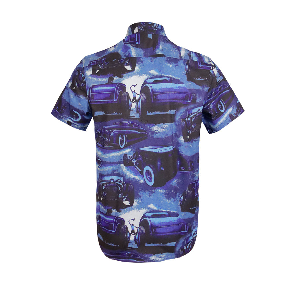 Men Retro Cars Print Casual Button Down Shirt Funny Graphic Short Sleeve Hawaiian Shirts