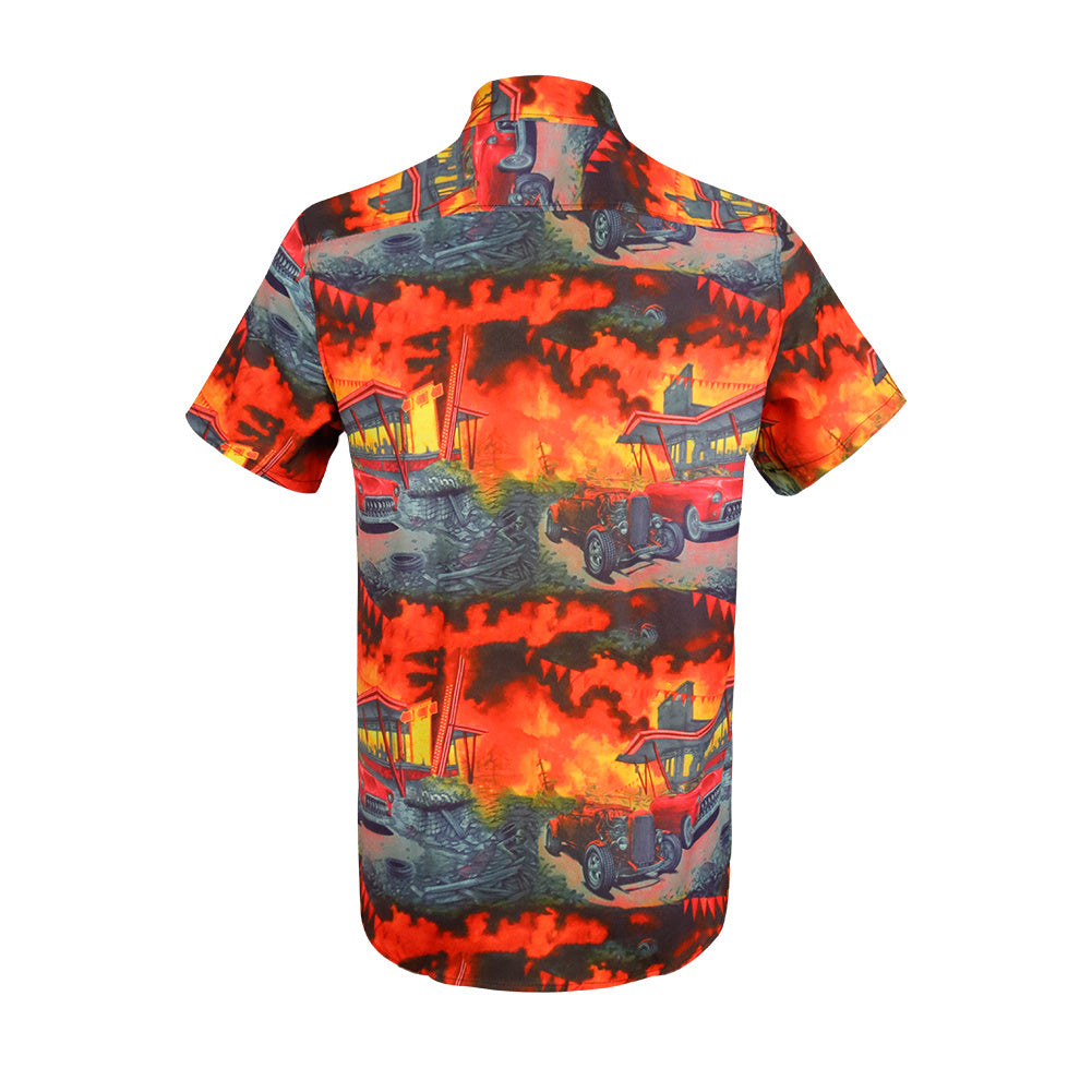 Men Retro Cars Print Casual Button Down Shirt Funny Graphic Short Sleeve Hawaiian Shirts