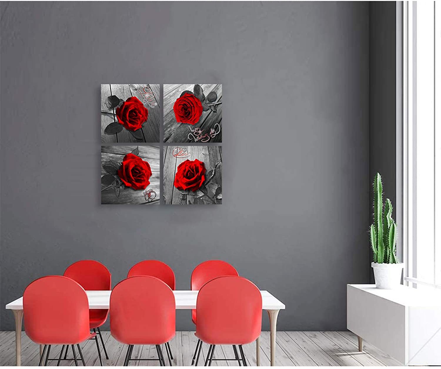 Red Rose Canvas Wall Art Flower Canvas Print Black and White Wall Paintings for Bedroom Bathroom Couple Love Women Valentines Gift Home Decor Artwork