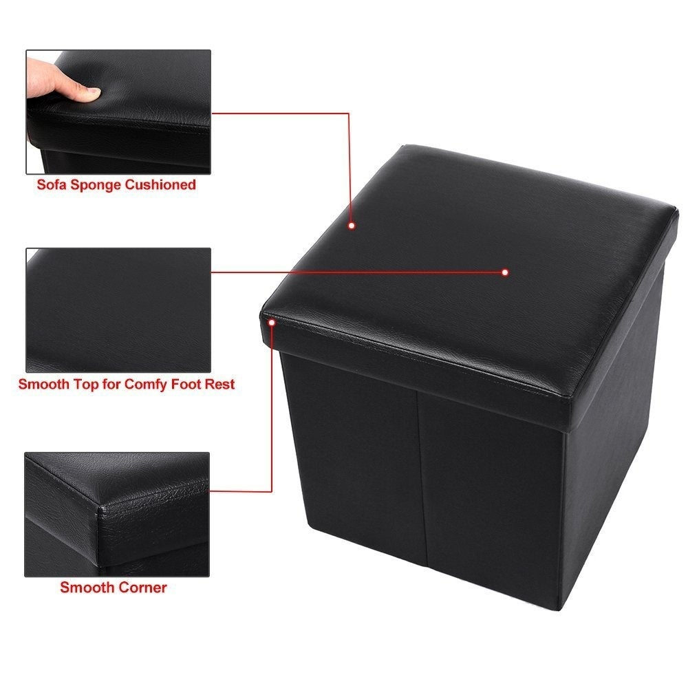 15" Folding Storage Ottoman Cube Footrest Stool Coffee Table Puppy Step Faux Leather