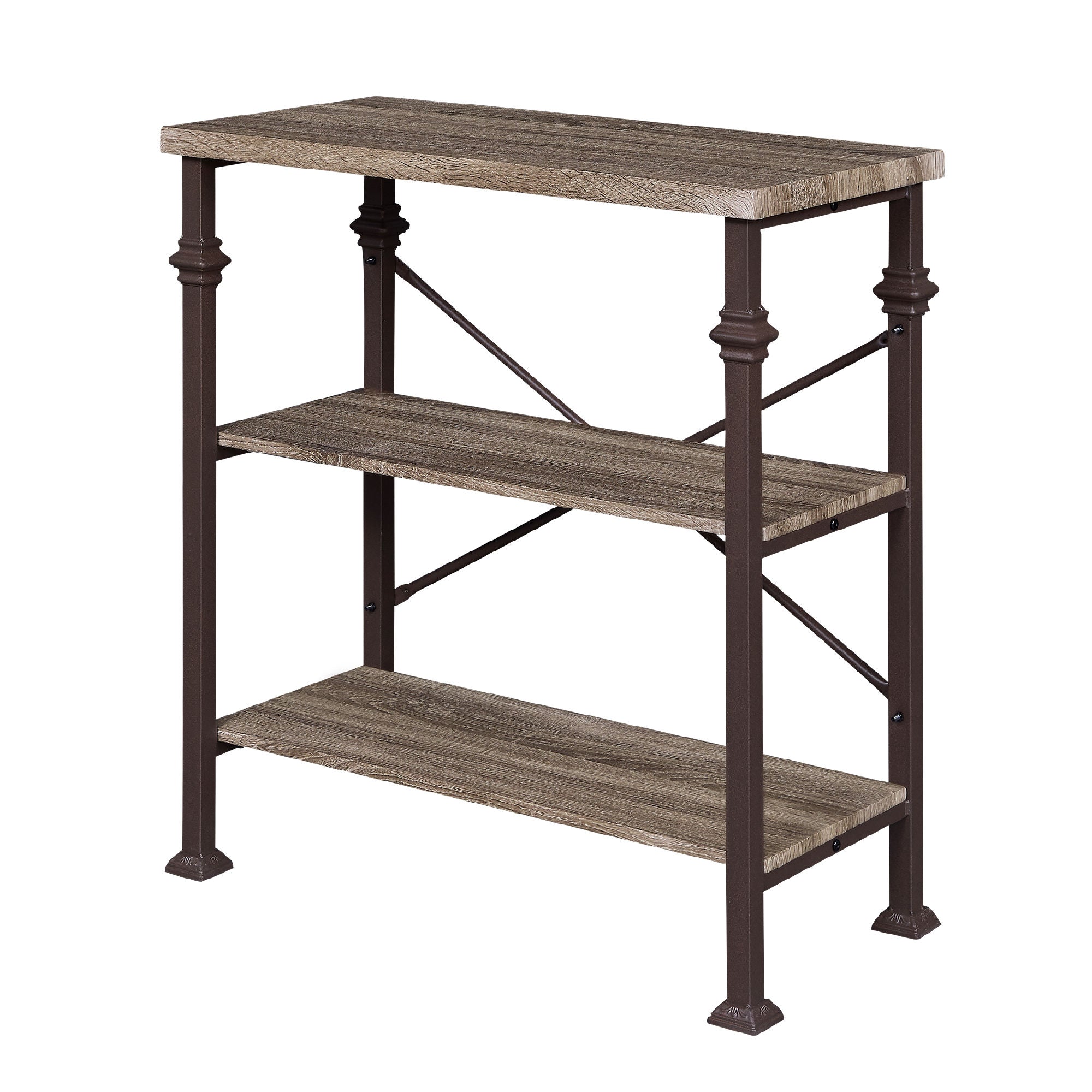 Free shipping 3-Tier Bookshelf, Rustic Industrial Style Bookcase Furniture, Free Standing Storage Shelves for Living Room Bedroom and Kitchen, Grey Oak