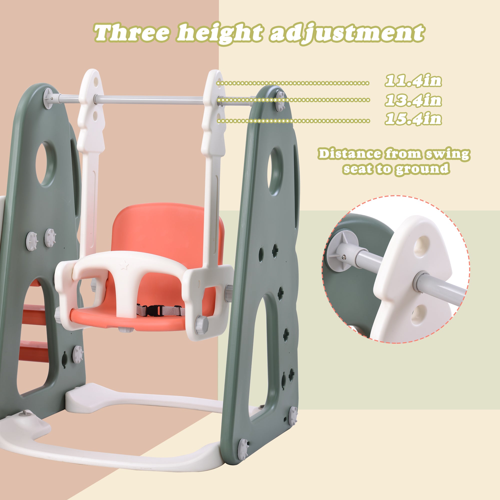 6 in 1 Toddler Slide and Swing Set with Basketball Hoop and Golf, Adjustable Swing Height YF