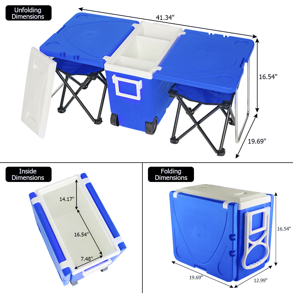 Outdoor Picnic Foldable Multi-function Rolling Cooler Upgraded Stool Red XH