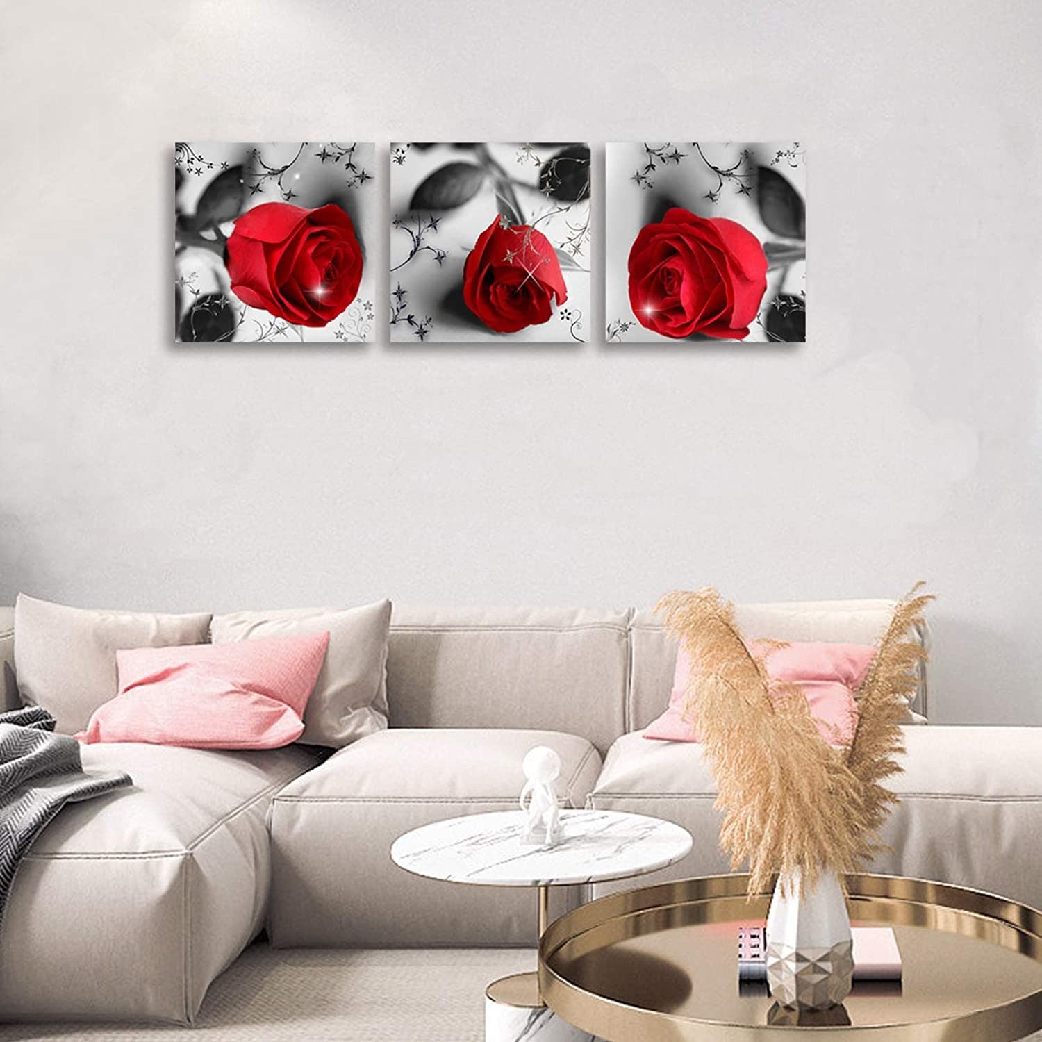 Black and Red Wall Art Red Rose Canvas Prints for Living Room Flower Paintings for Home Bedroom Bathrooms Decor