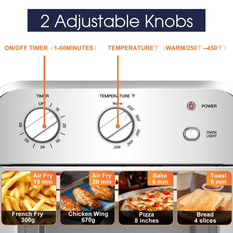 Geek Chef Air Fryer Toaster Oven, 4 Slice Convection Airfryer Countertop Oven, Roast, Bake, Broil, Reheat, Fry Oil-Free, Cooking 4 Accessories Included, Stainless Steel,1500W