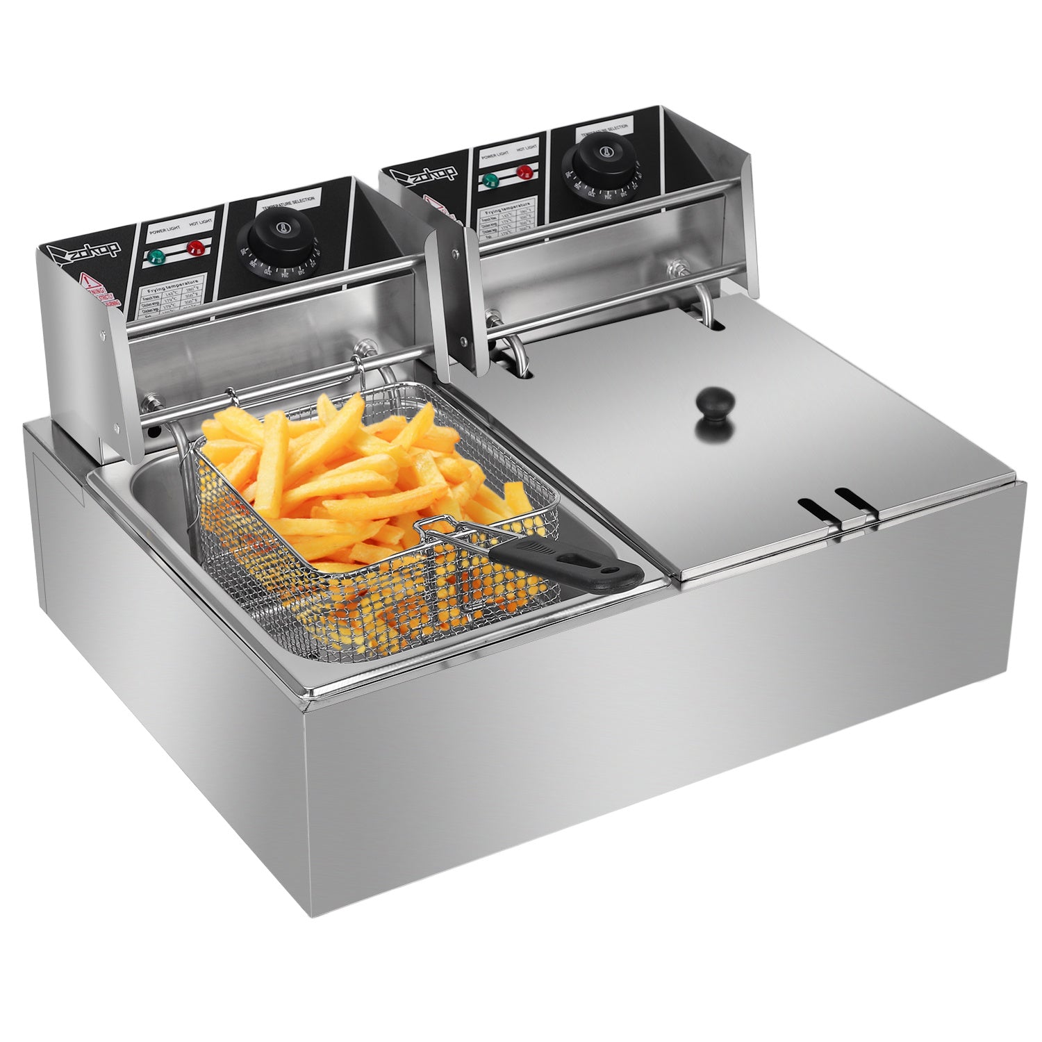 Deep Fryer 12.7QT/12L Stainless Steel Double Cylinder Electric Fryer with Baskets Filters,Electric Fryer for Turkey,French Fries,Donuts