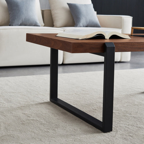 Minimalist coffee table,Black metal frame with walnut top- SQUARE COFFEE TABLE