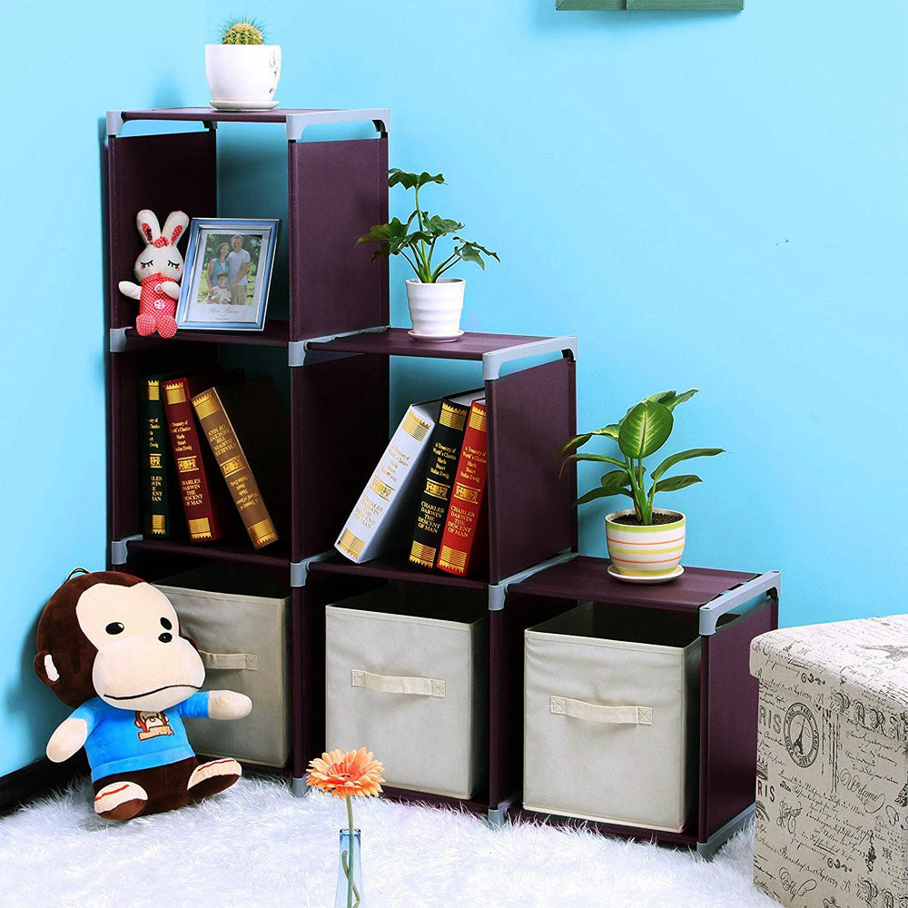 6 Cube Storage Shelves, Assembled Cube Bookcase Multifunctional Assembled 2 Tiers 6 Compartments Storage Organizer Cubes in Living Room, Bedroom RT