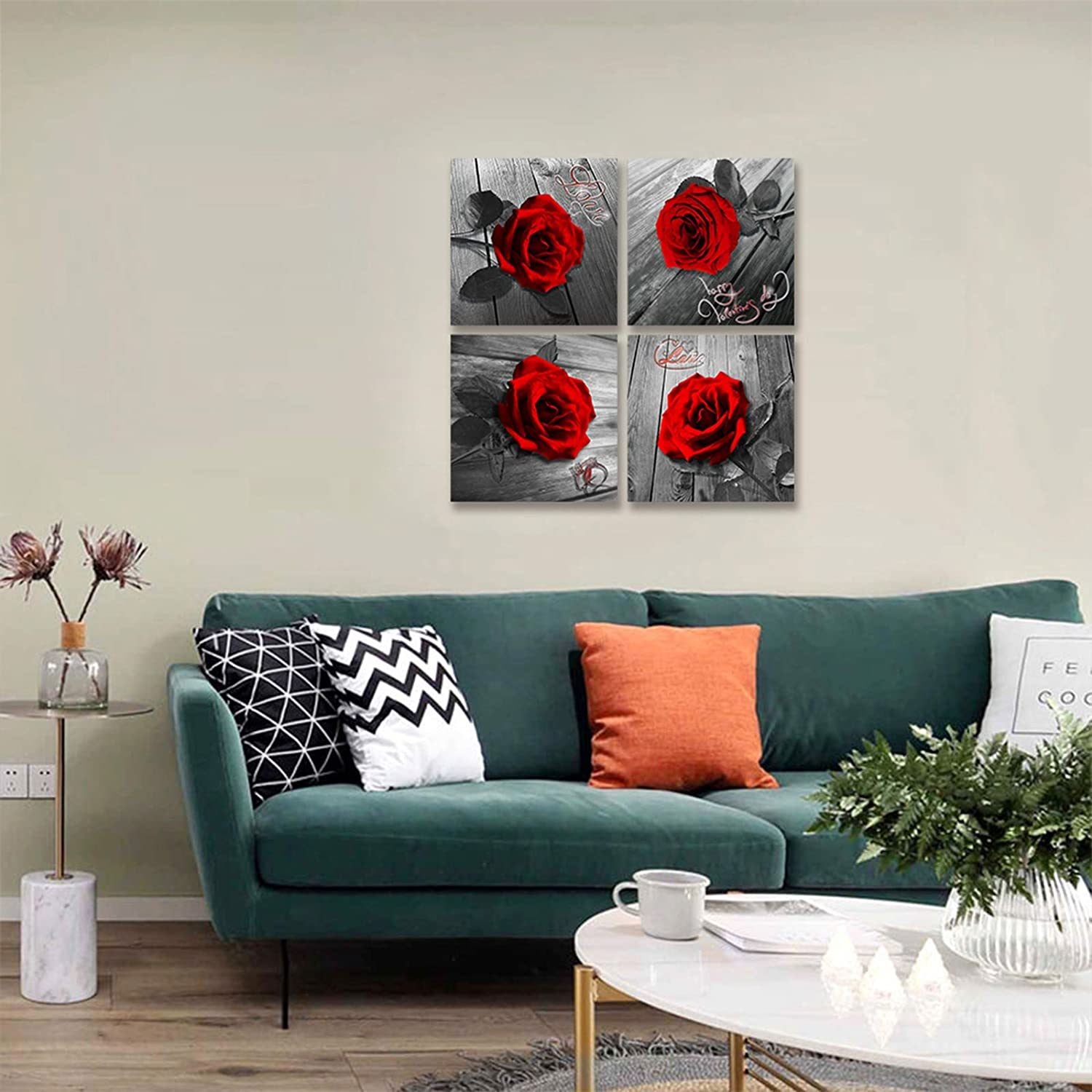 Red Rose Canvas Wall Art Flower Canvas Print Black and White Wall Paintings for Bedroom Bathroom Couple Love Women Valentines Gift Home Decor Artwork