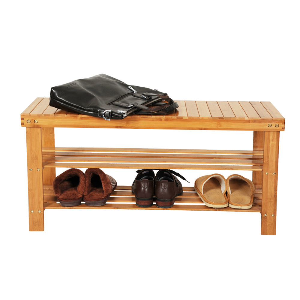 90cm 3Tier Bamboo Stool Shoe Rack Storage Seat Organizer Shelf Entryway Bench