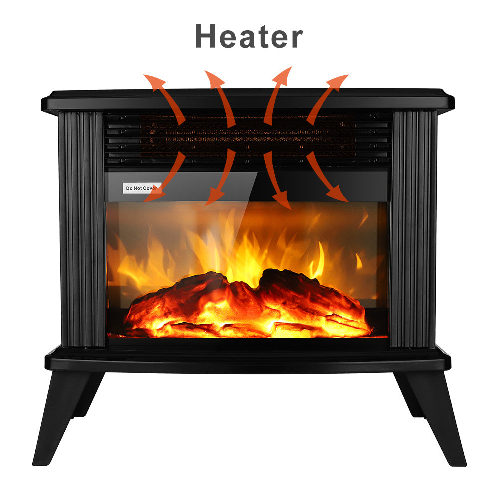 1500w Electric Fireplace Stove, Freestanding Stove Heater with Realistic Flame Overheating Safety Protection for Small Spaces Portable Fake Firewood Infrared Heater XH