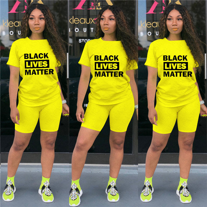 Fashion Women Shorts Tracksuit Black Lives Matter Letter Two Piece Set Short Sleeve T-shirt T Shirt + Shorts Outfits Summer Sports Suit D61902