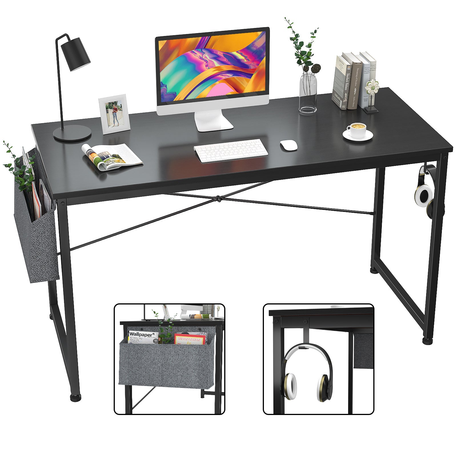 Free shipping Computer Desk 47 inch Home Office Writing Study Desk, Modern Simple Style Laptop Table with Storage Bag multicolor