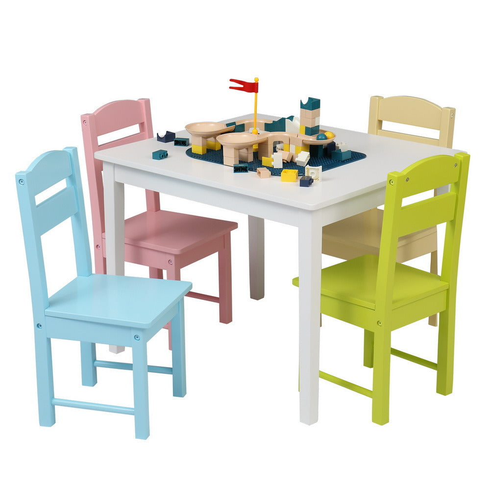 Kids Wooden Table and 4 Chair Set, 5 Pieces Set Includes 4 Chairs and 1 Activity Table, Toddler Table for 3-7 Years, Playroom Furniture, Picnic Table w/Chairs, Dining Table Set XH