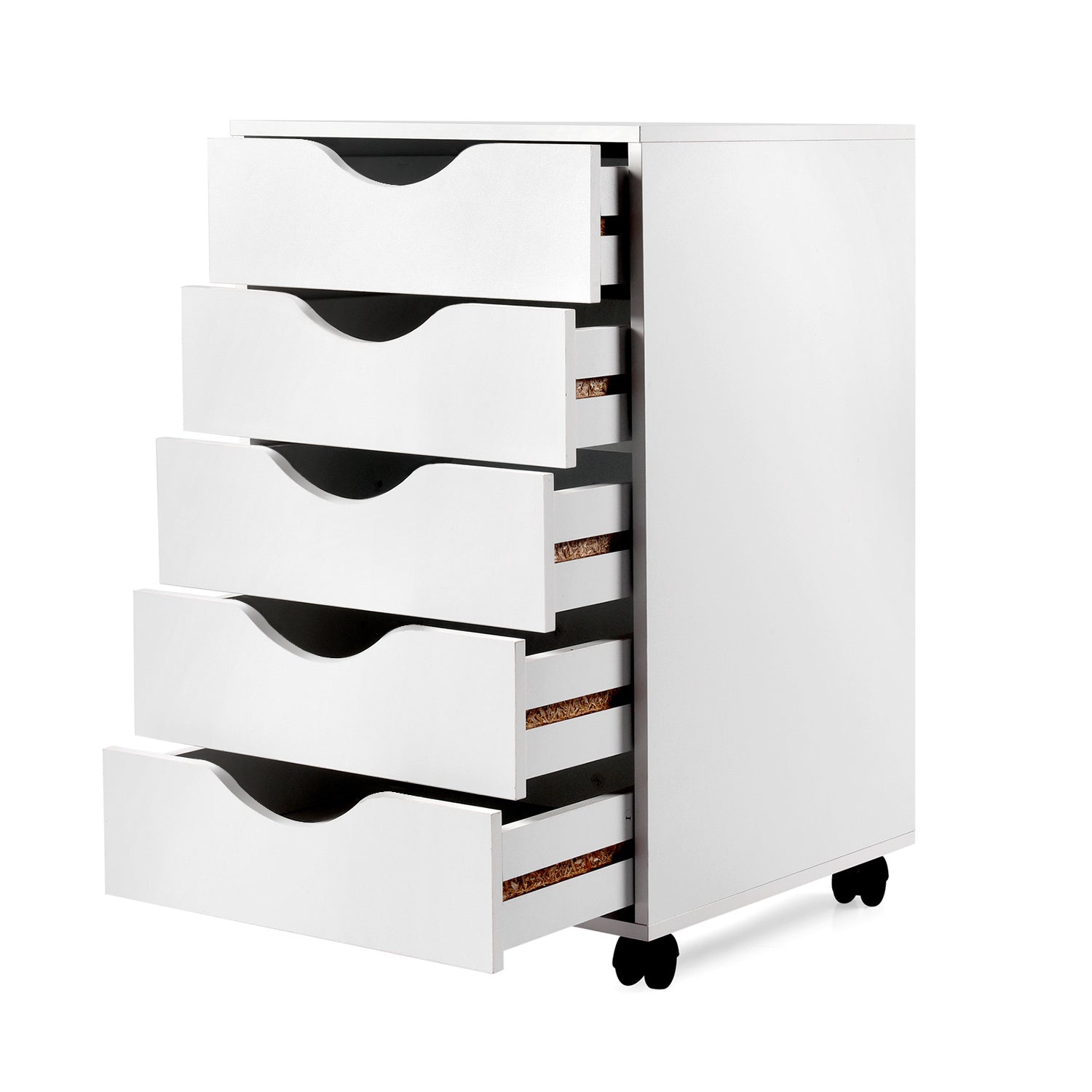 Mobile Filing Storage File Vertical Wood Cabinet with Wheel Lockable Casters, 5-Drawer, 24”H