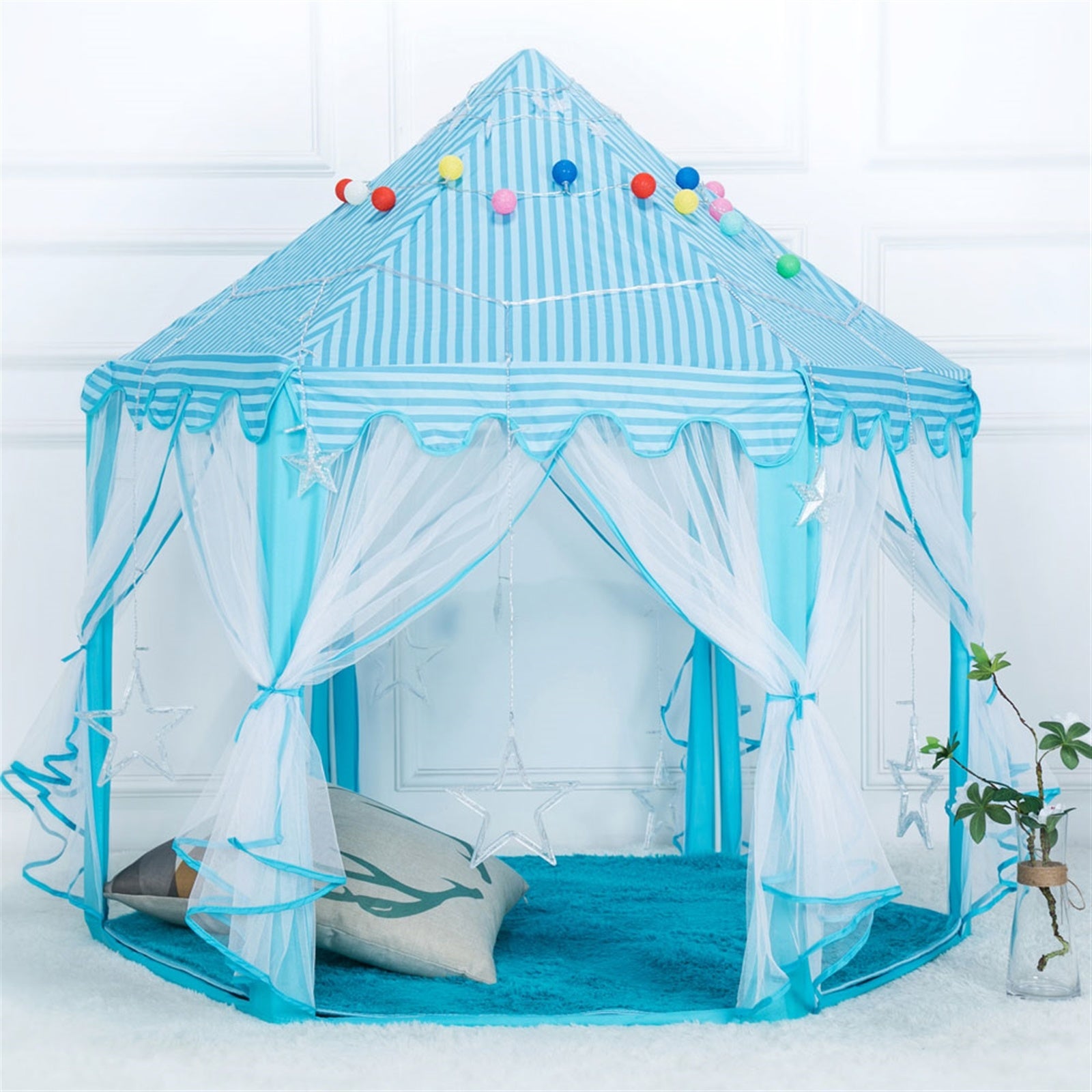 Princess Tent Girls Large Playhouse Kids Castle Play Tent with Star Lights (Blue tent without star lights)Toy for Children Indoor and Outdoor Games XH