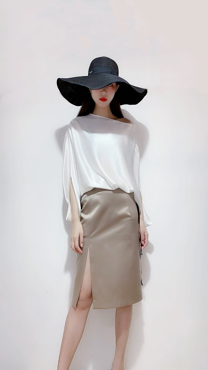 2020 Hot Selling VLUEE Women's Flowy Short Sleeve Loose Fit and High Waist Split A Line Mid Skirt