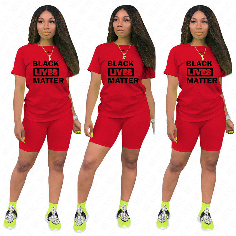 Fashion Women Shorts Tracksuit Black Lives Matter Letter Two Piece Set Short Sleeve T-shirt T Shirt + Shorts Outfits Summer Sports Suit D61902