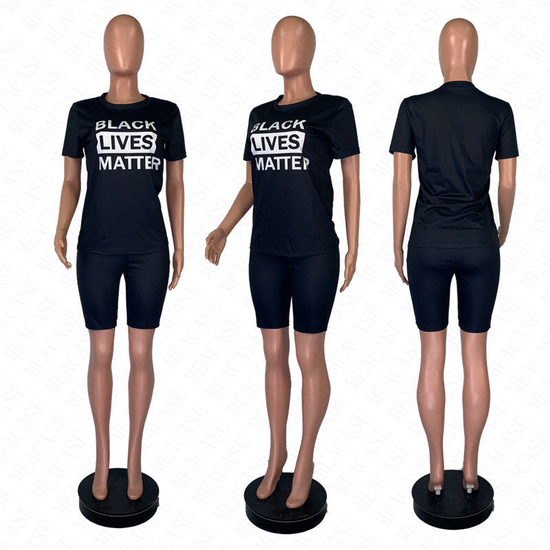 Fashion Women Shorts Tracksuit Black Lives Matter Letter Two Piece Set Short Sleeve T-shirt T Shirt + Shorts Outfits Summer Sports Suit D61902