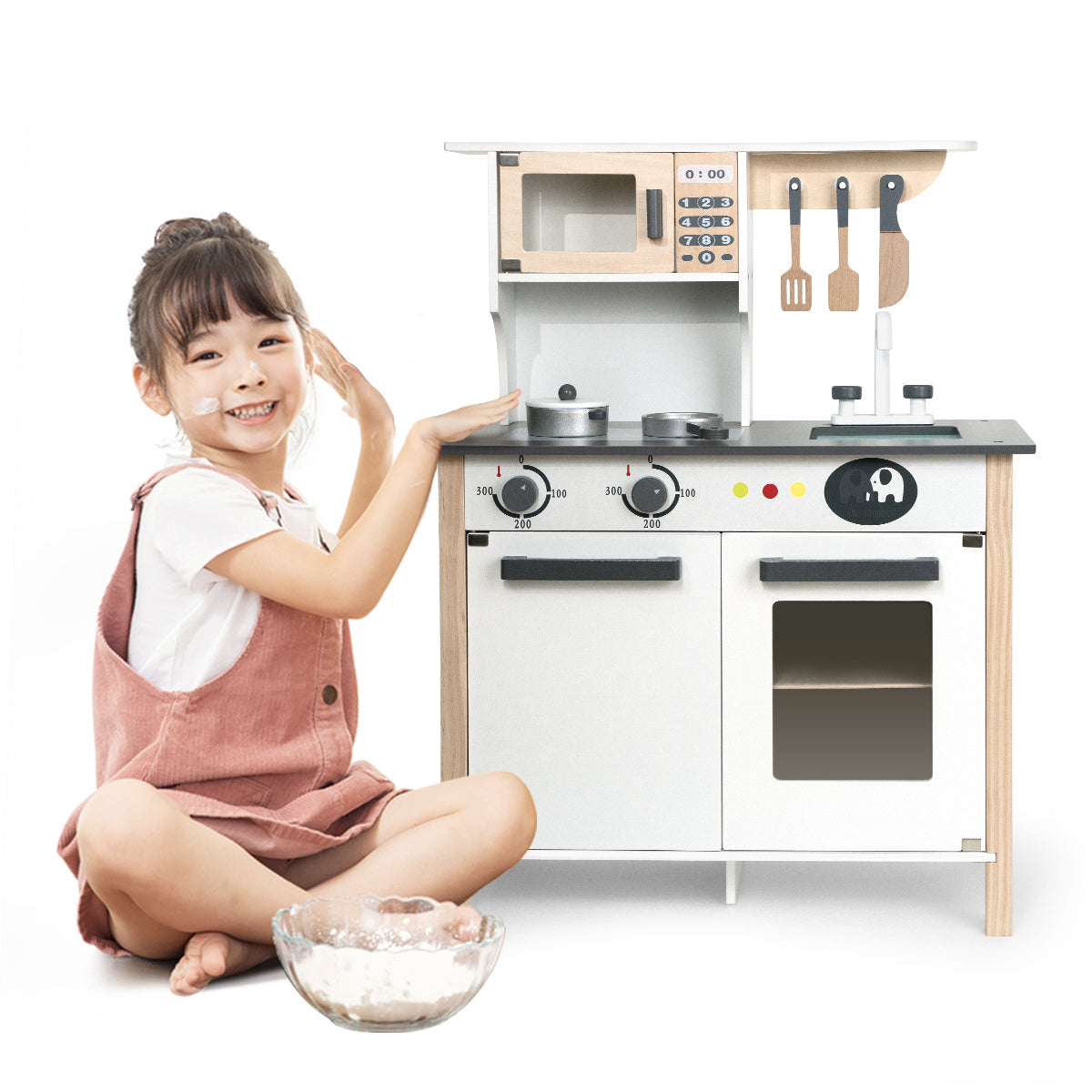 Pretend Wooden Kitchen Playset for Kids and Children,Gifts for New Year,Christmas and Birthday,White YF