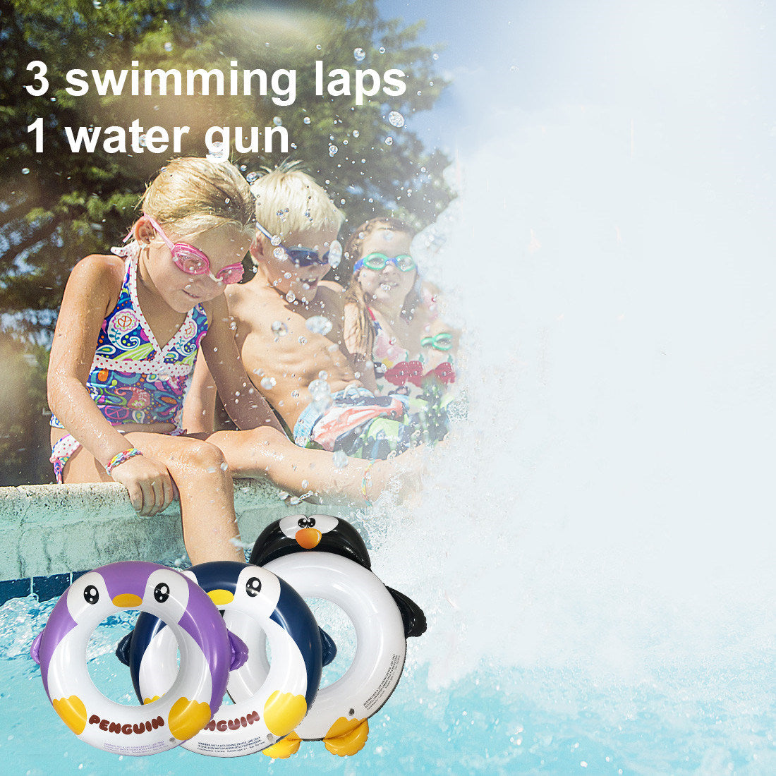 Inflatable Pool Tube for Kids, 3 Packs Penguin Swim Ring Pool Floats Party Toys for Swimming Pool Party Decorations XH