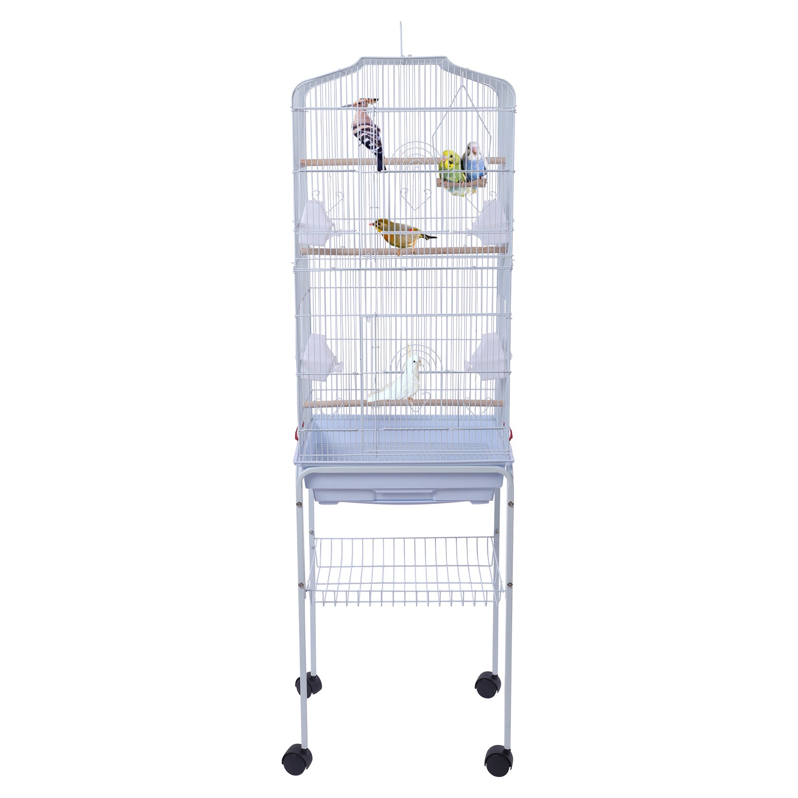 59" Bird Cage Pet Supplies Metal Cage with Rolling Stand White YF