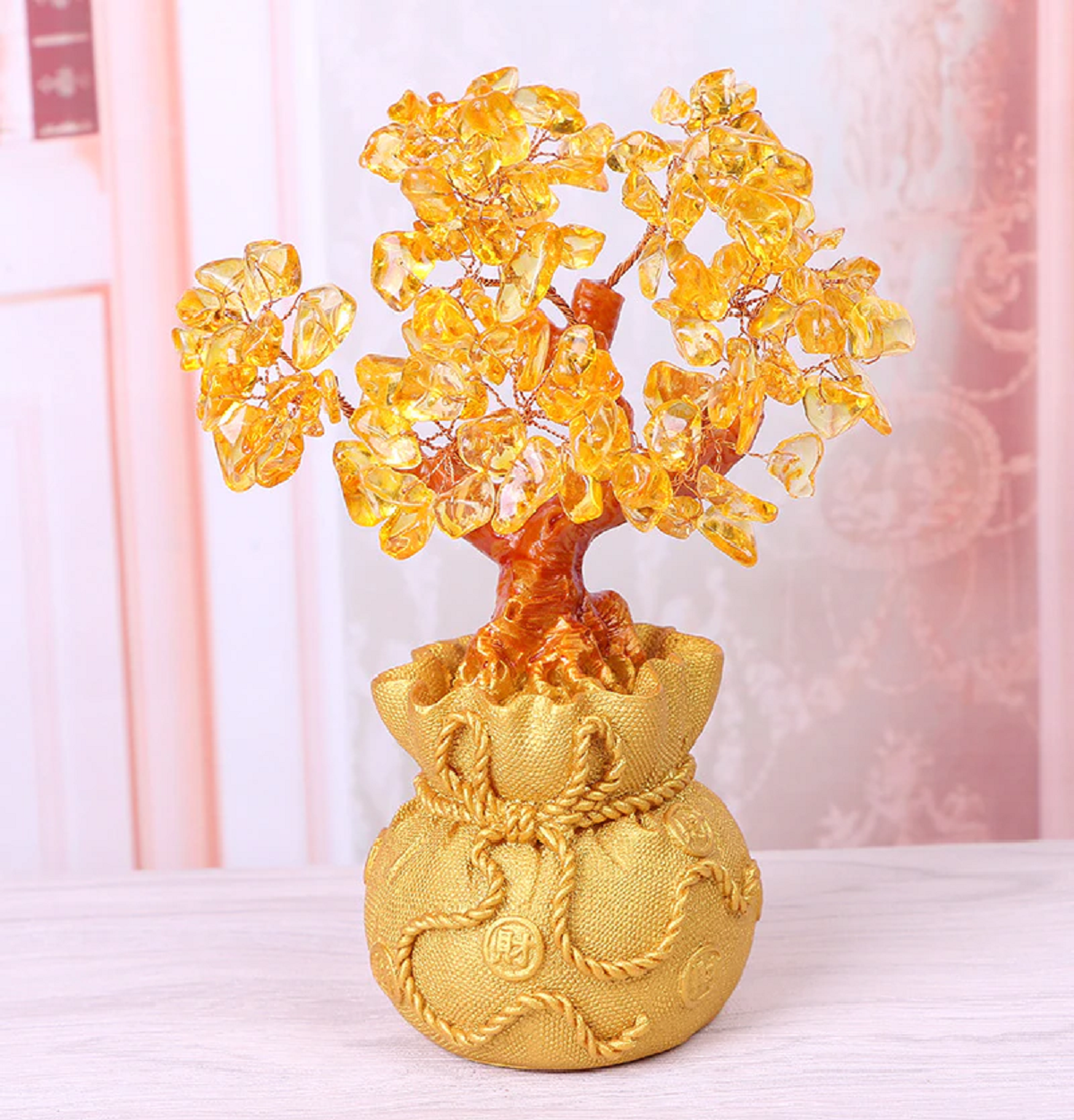 Feng Shui Crystal Wealth Lucky Money Tree Best Gift & Home Good Luck Decoration