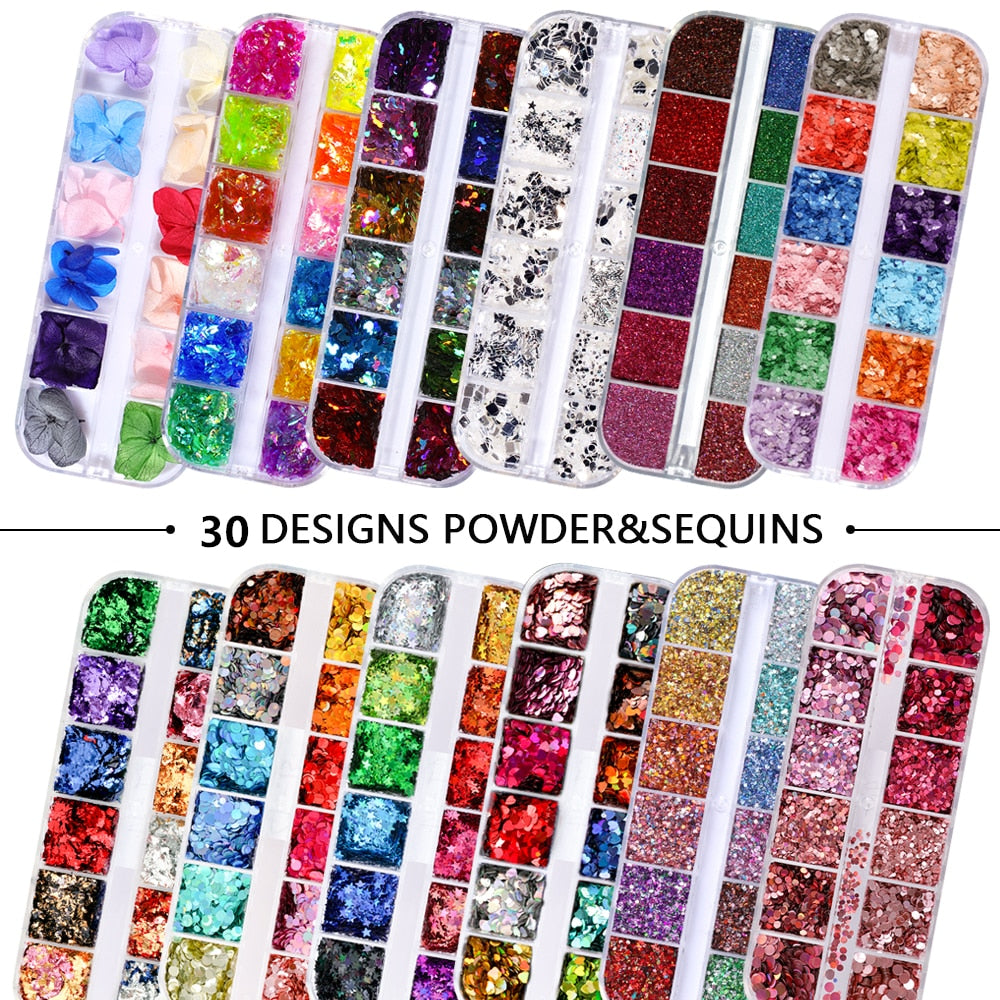 12 Grids/Set Mixed size Nail Glitter Flakes 3D Sequins Paillette Powder Charm Nail Art Decoration Manicure tools CT01-20