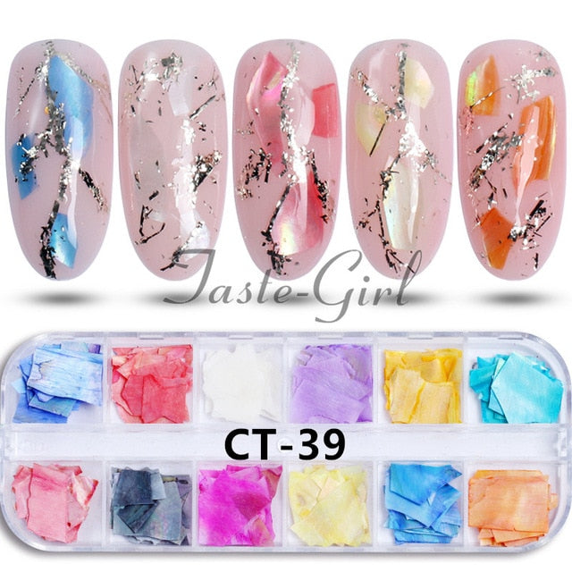 12 Grids/Set Mixed size Nail Glitter Flakes 3D Sequins Paillette Powder Charm Nail Art Decoration Manicure tools CT01-20