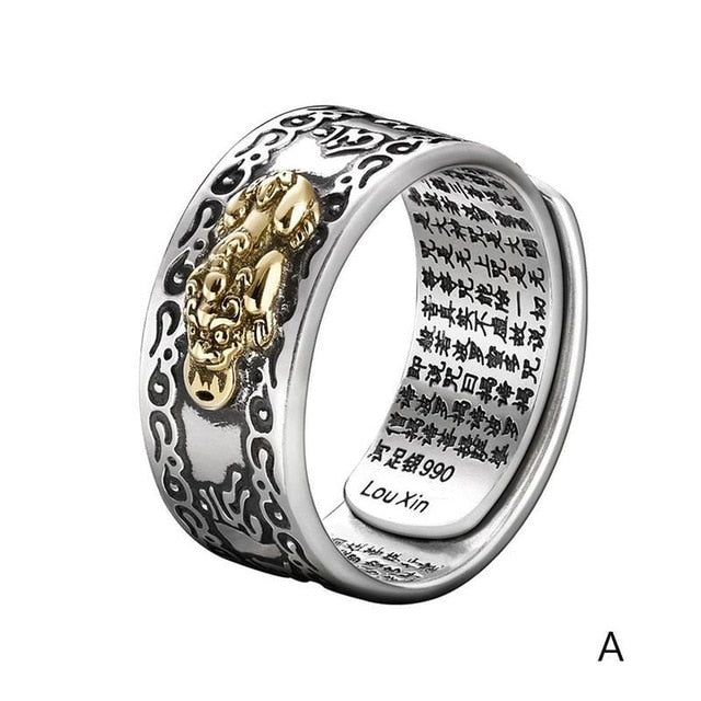 Pixiu Charms Ring Feng Shui Amulet Wealth Lucky Open Adjustable Ring Buddhist Jewelry for Women Men Gift