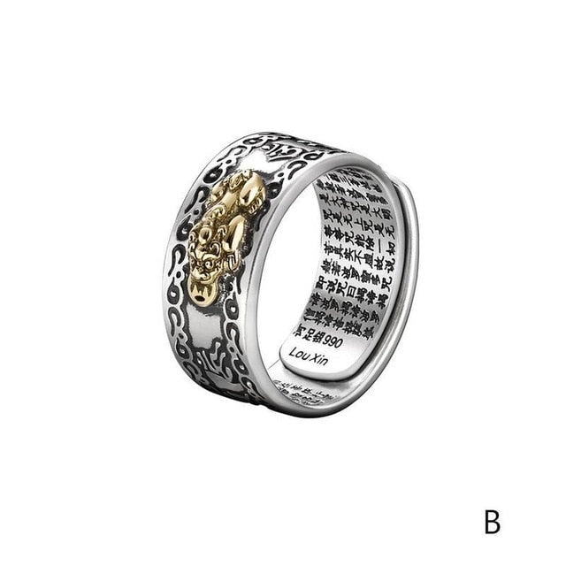 Pixiu Charms Ring Feng Shui Amulet Wealth Lucky Open Adjustable Ring Buddhist Jewelry for Women Men Gift