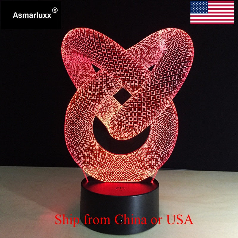 Loveknot 3D LED RGBW Touch Switch 7 Color Charging Night Light Desk Table Lamp Bedside Decor Light Ship From USA Drop shipping